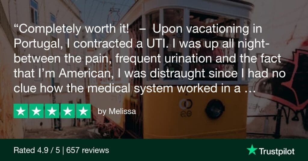 Trustpilot review from Melissa while she was seeing a doctor in Portugal as a tourist