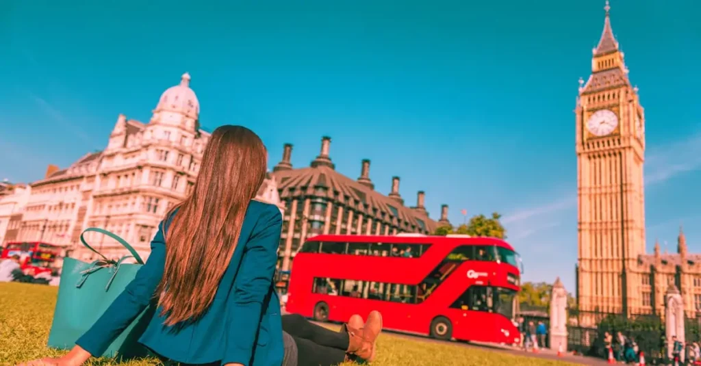 Tourist in London, England, looking at Big Ben