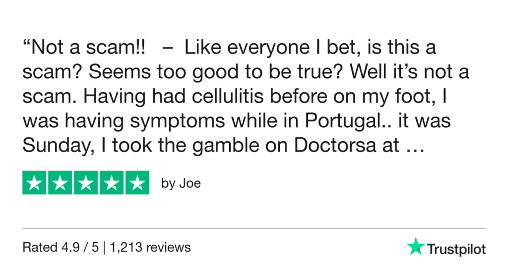 5-Star Trustpilot Review: Quick Online Doctor Prescription For Cellulitis Treatment In Lisbon